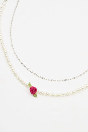 Set of 2 Rosette & Pearl Necklace
