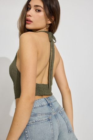 Bouclé Cowl Halter Top