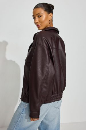 Oversized Faux Leather Bomber