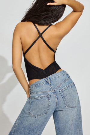 Lace Plunge Crossback Bodysuit