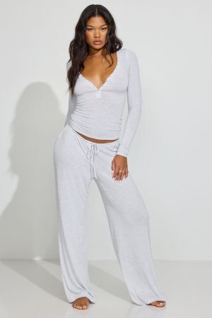 Sheer Ribbed Slouchy Pants