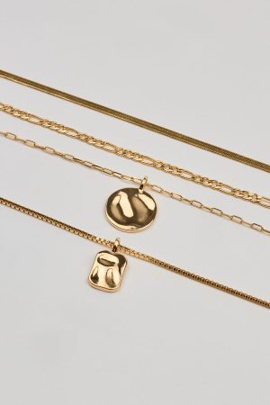 Set of 5 Hammered Charms and Chains Necklaces