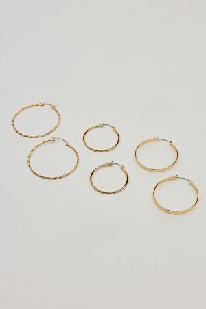 3 Pack Smooth & Textured Hoop Earrings