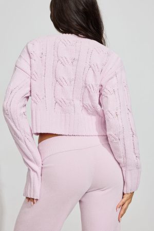 Chenille Cropped Cable Sweater
